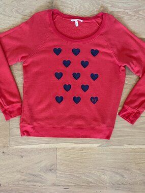 Victoria's Secret Red and Navy Heart Print Logo Pullover Sweatshirt Size L